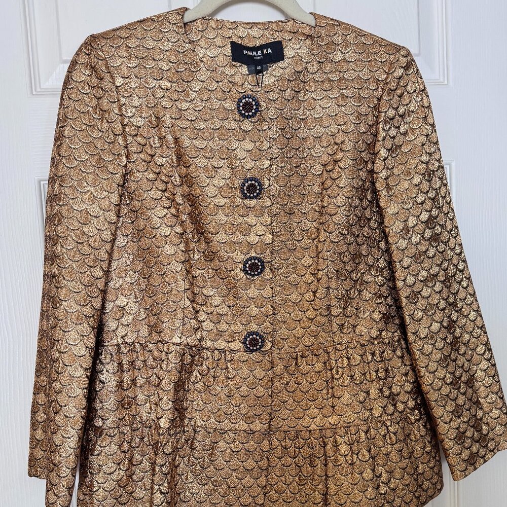 PAULE KA Deep Gold Color Lurex Jacket With Slightly Cinched Waist Size 40 (US 8)